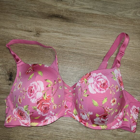 EUC Torrid 38C Pink Floral Underwire Plunge Push-Up Bra - Picture 7 of 7